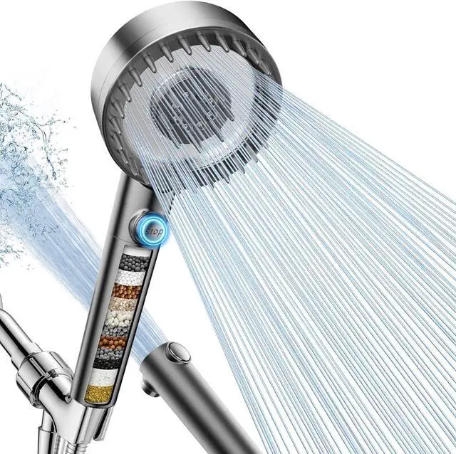 Main image of Filtered Shower Head with Handheld, High Pressure 4 Spray Mode Showerhead with Filters, Water Softener Filter Beads for Hard Water with ON/OFF Switch for Pets - Remove Chlorine (Gray)