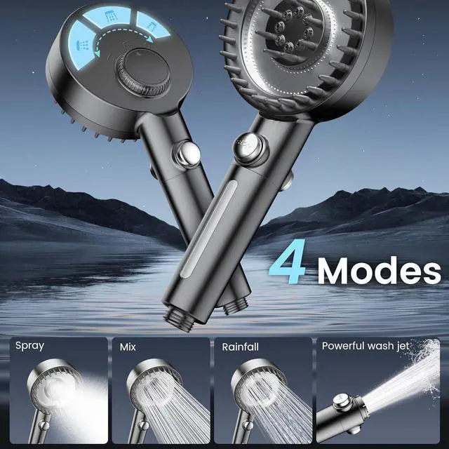 Alt view image 5 of 7 - Filtered Shower Head with Handheld, High Pressure 4 Spray Mode Showerhead with Filters, Water Softener Filter Beads for Hard Water with ON/OFF Switch for Pets - Remove Chlorine (Gray)