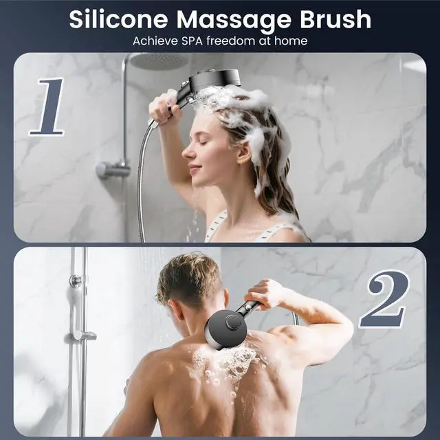 Alt view image 7 of 7 - Filtered Shower Head with Handheld, High Pressure 4 Spray Mode Showerhead with Filters, Water Softener Filter Beads for Hard Water with ON/OFF Switch for Pets - Remove Chlorine (Gray)