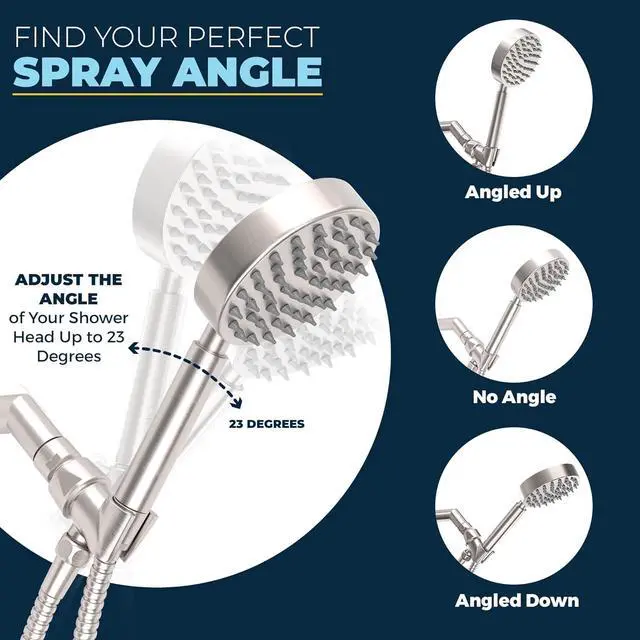 Alt view image 3 of 7 - ? All Metal Handheld Shower Head Holder - Brushed Nickel - Adjustable Shower Wand Holder with Universal Wall Hook Bracket and Brass Pivot Ball - Hand Held Shower Head Holder