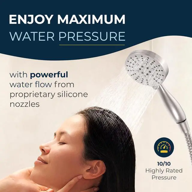 Alt view image 4 of 7 - ? ALL METAL 3-Spray Handheld Shower Head with Long Hose and Holder - BRUSHED NICKEL - 2.5 GPM High Pressure Shower Head with Handheld Sprayer - WIDE MASSAGE and MIST Sprays