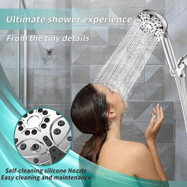 Alt view image 2 of 6 - Shower Head High Pressure 8-Mode Handheld Shower Heads - Anti-clog Nozzles with Stainless Steel Hose and Adjustable Overhead Bracket Handheld Spray Combo