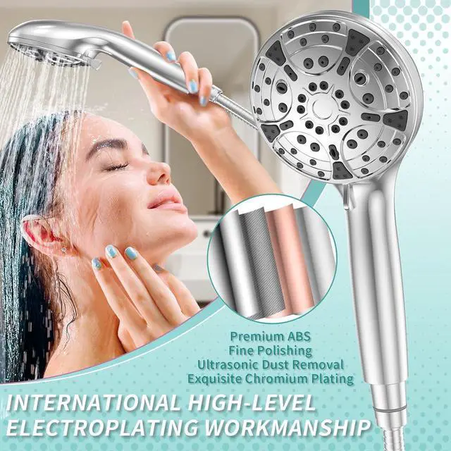 Alt view image 5 of 6 - Shower Head High Pressure 8-Mode Handheld Shower Heads - Anti-clog Nozzles with Stainless Steel Hose and Adjustable Overhead Bracket Handheld Spray Combo