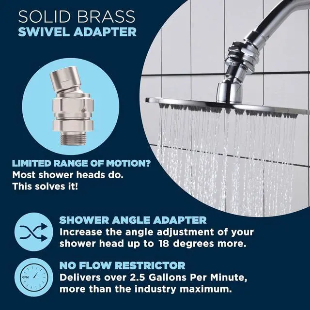 Alt view image 7 of 7 - ? ALL METAL Shower Head Swivel Ball Adapter Brushed Nickel | Adjustable Pivot Ball To Adjust Showerhead Angle | Universal Connector Joint Fits Fixed Hand Held & Rain Shower Heads