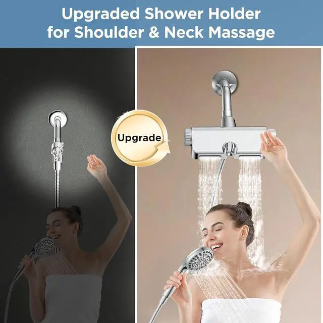 Alt view image 3 of 7 - MakeFit Filtered Shower Head with Handheld Combo - Dual 2-in-1 Spa System with Massage Shower and 10 Modes Hand Held Shower High Pressure with Built in Power Wash Mode (Chrome)