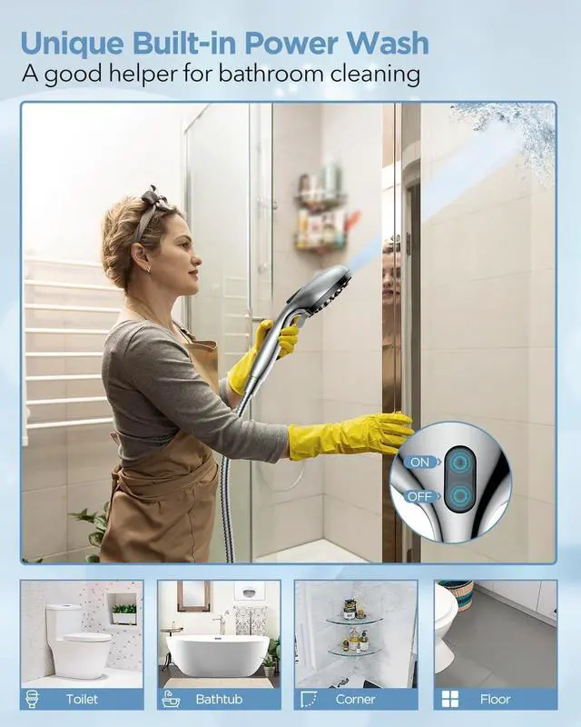 Alt view image 6 of 7 - MakeFit Filtered Shower Head with Handheld Combo - Dual 2-in-1 Spa System with Massage Shower and 10 Modes Hand Held Shower High Pressure with Built in Power Wash Mode (Chrome)