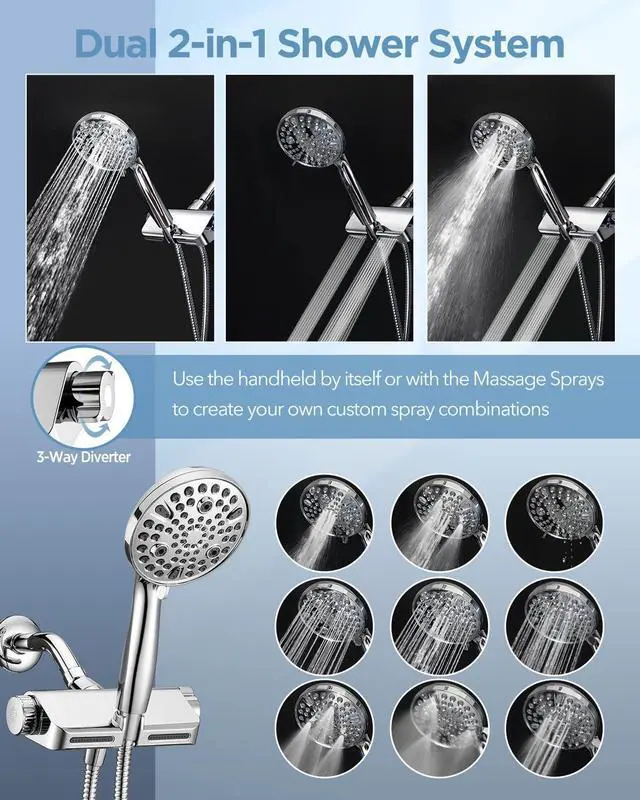 Alt view image 7 of 7 - MakeFit Filtered Shower Head with Handheld Combo - Dual 2-in-1 Spa System with Massage Shower and 10 Modes Hand Held Shower High Pressure with Built in Power Wash Mode (Chrome)
