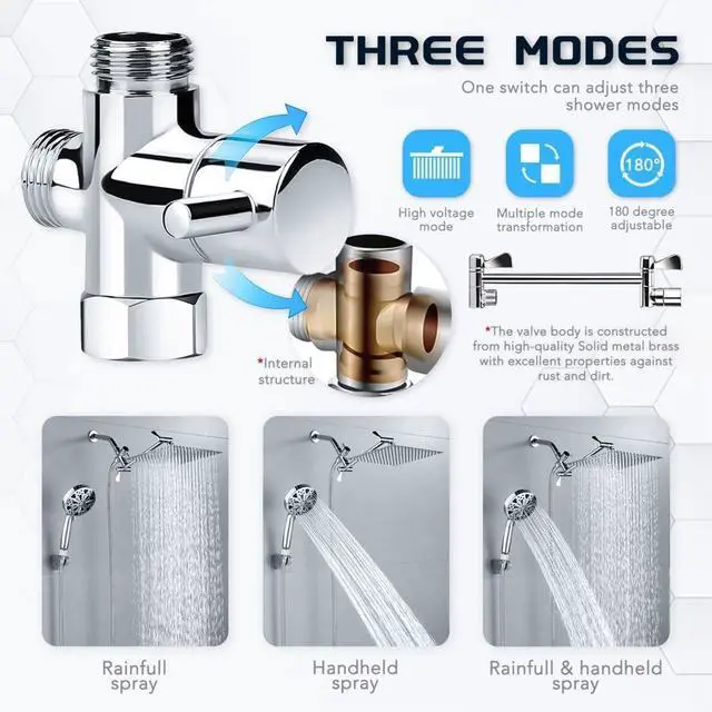Alt view image 5 of 7 - 12Rainfall Shower Head with Handheld Combo High Pressure 8+2 MODE built-in power wash Stainless Steel Chrome Showerhead with 11 Extension Arm Height/Angle Adjustable with Holder&60Hose