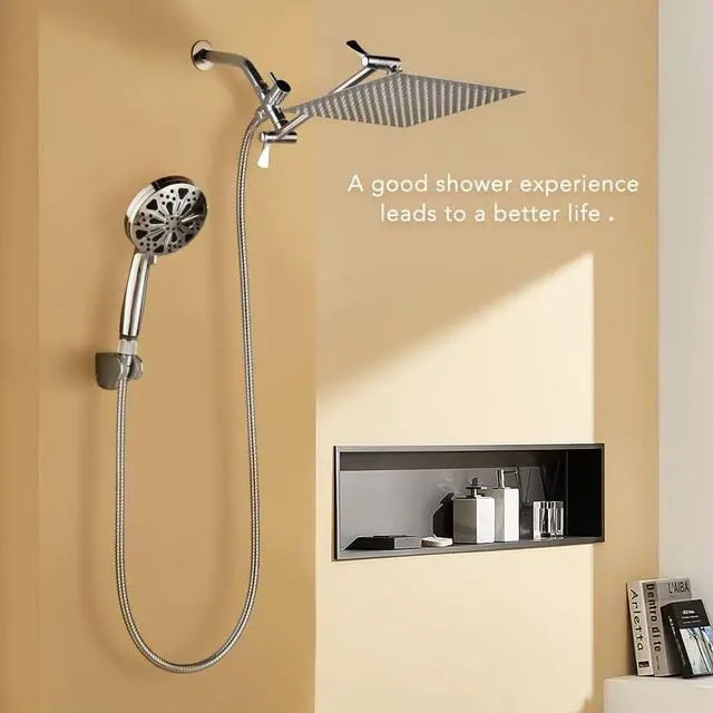 Alt view image 7 of 7 - 12Rainfall Shower Head with Handheld Combo High Pressure 8+2 MODE built-in power wash Stainless Steel Chrome Showerhead with 11 Extension Arm Height/Angle Adjustable with Holder&60Hose