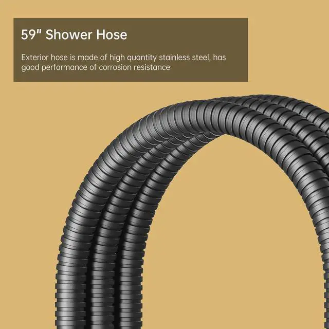 Alt view image 5 of 7 - Black Brass 2 In 1 Function Handheld Shower Head Set High Pressure 7 Inch Shower Head High Flow Hand Shower Wand with 59 Inch Hose Bracket Matte Black Finish