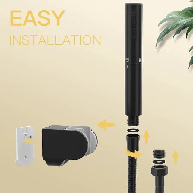 Alt view image 7 of 7 - Black Brass 2 In 1 Function Handheld Shower Head Set High Pressure 7 Inch Shower Head High Flow Hand Shower Wand with 59 Inch Hose Bracket Matte Black Finish