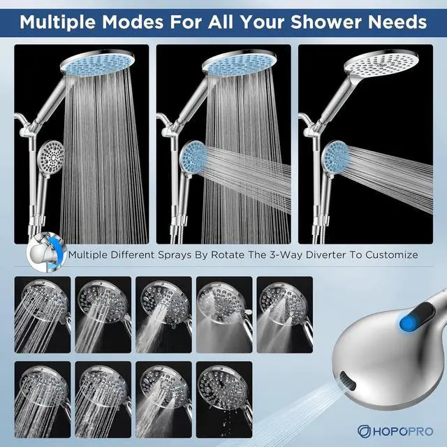 Alt view image 2 of 6 - Dual Filtered Handheld Shower Heads Combo 15-Mode High Pressure Rainfall Showerheads Combo Set with Filter for Hard Water Removes Chlorine Improves Skin Hair Condition Chrome
