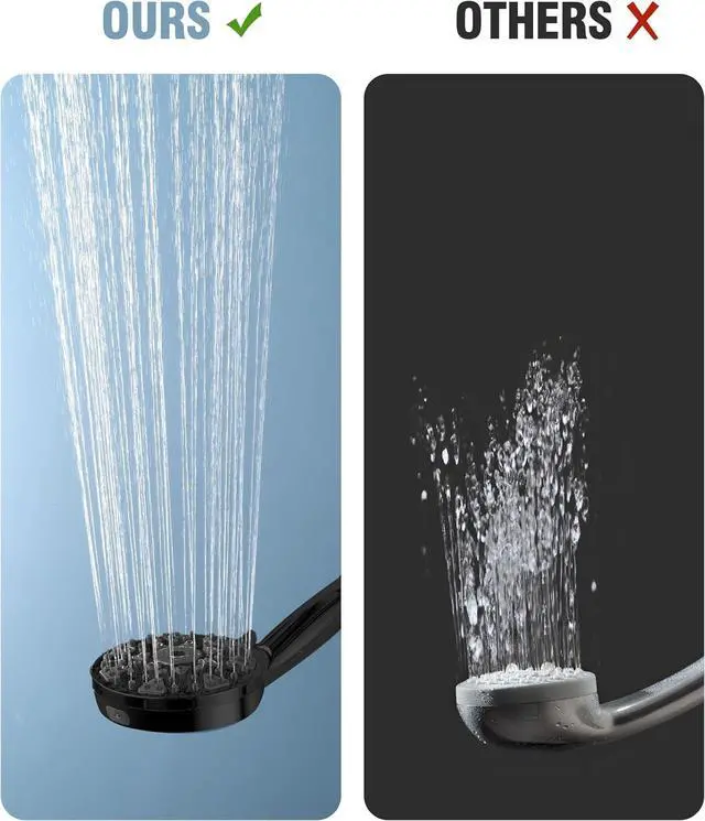 Alt view image 5 of 7 - Shower Head With Handheld High Pressure 7 modes, Built-in Power Wash to Clear Tub, Tile, 5" High Powerful Hand Held Rain Showerhead with Stainless Steel Hose and Adjustable Bracket (Matte Black)