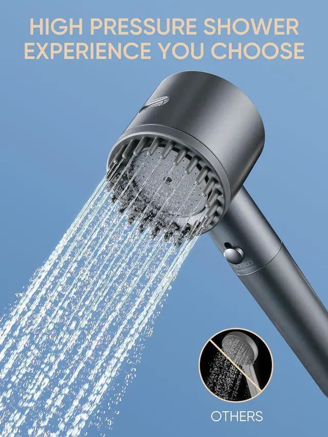 Alt view image 2 of 7 - Filtered Shower Head with Handheld High Pressure 5-mode Showerhead with Filters Built-in Power Wash for Hard Water - Remove Chlorine - Reduces Dry Itchy Skin Gray