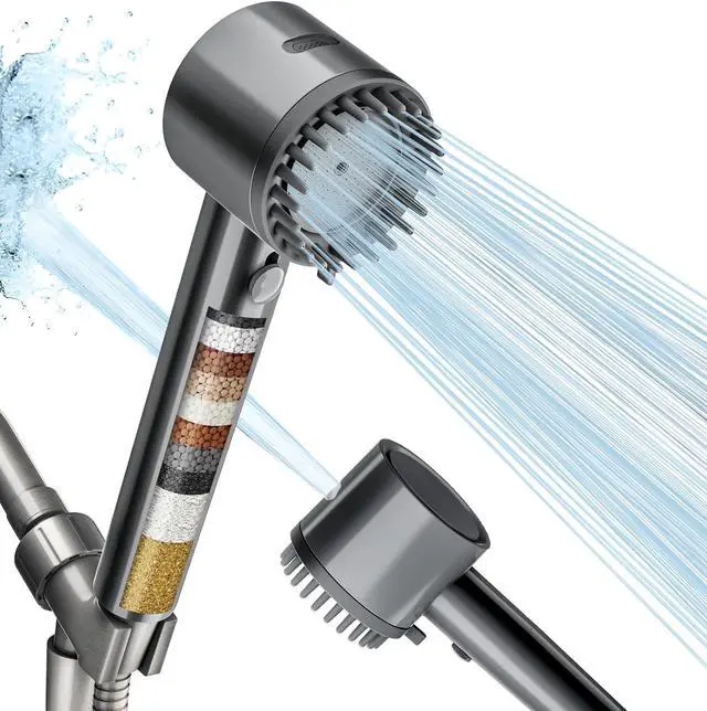 Main image of Filtered Shower Head with Handheld High Pressure 5-mode Showerhead with Filters Built-in Power Wash for Hard Water - Remove Chlorine - Reduces Dry Itchy Skin Gray