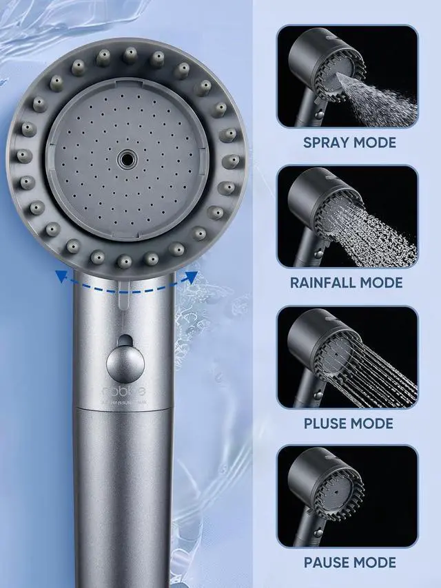 Alt view image 3 of 7 - Filtered Shower Head with Handheld High Pressure 5-mode Showerhead with Filters Built-in Power Wash for Hard Water - Remove Chlorine - Reduces Dry Itchy Skin Gray