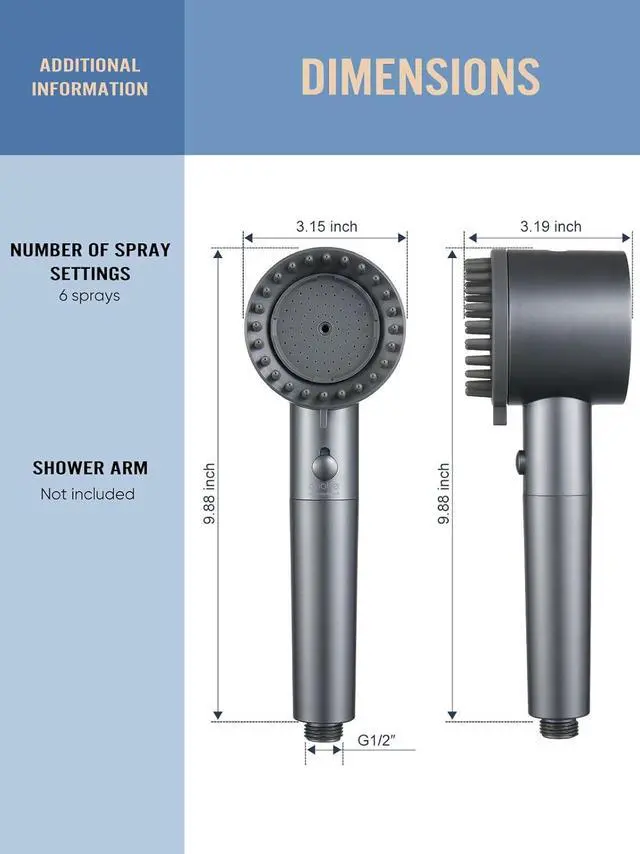 Alt view image 7 of 7 - Filtered Shower Head with Handheld High Pressure 5-mode Showerhead with Filters Built-in Power Wash for Hard Water - Remove Chlorine - Reduces Dry Itchy Skin Gray
