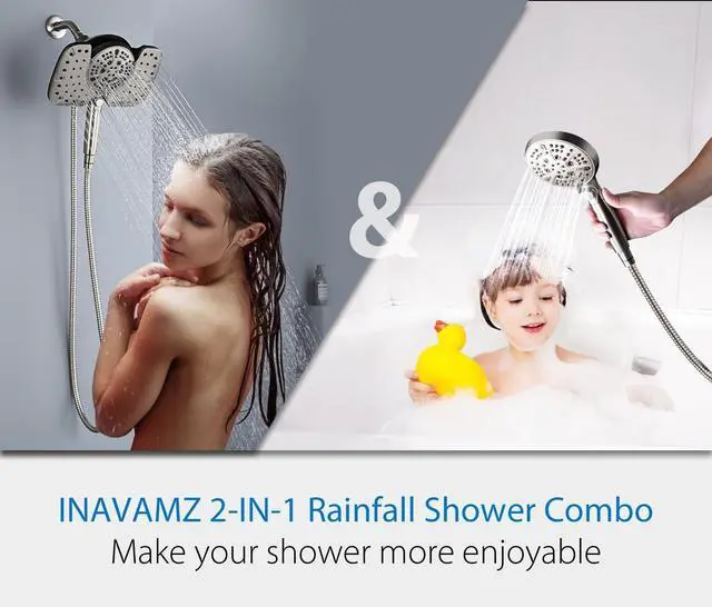 Alt view image 7 of 7 - Nickel 2.5GPM Shower Head with Handheld High Pressure: 10 Rainfall Shower Head & HandHeld Shower Head 10 Spray Settings Detachable Shower Head with ON/OFF Switch and 15-Stage Filter