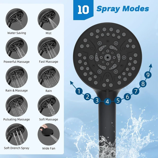 Alt view image 3 of 7 - Hibbent High Pressue All Metal 10" Rainfall Shower Head, Handheld 10-Spray