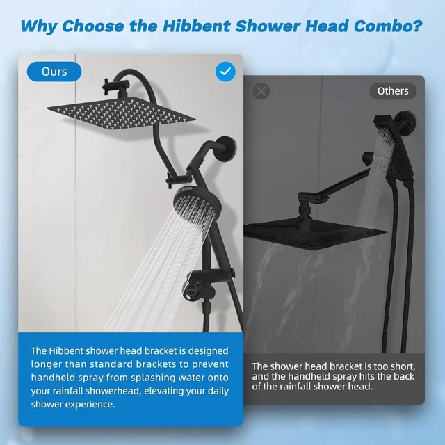 Alt view image 6 of 7 - Hibbent High Pressue All Metal 10" Rainfall Shower Head, Handheld 10-Spray