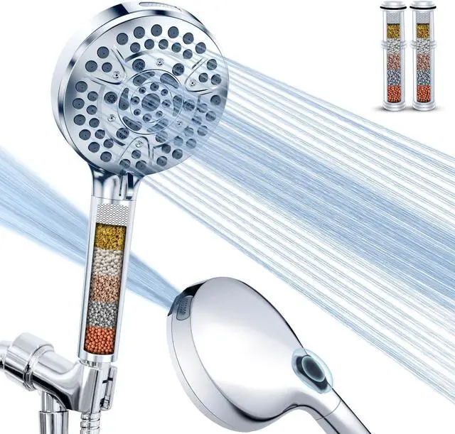 Main image of Filtered Shower Head with Handheld High Pressure 10-Mode with Filters Built-in Power Wash soften hard water Remove Chlorine Reinforced Hose Overhead Bracket Anti-clog nozzle (Chrome)