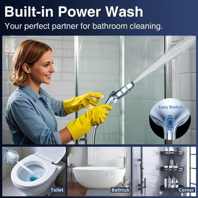 Alt view image 3 of 7 - Filtered Shower Head with Handheld High Pressure 10-Mode with Filters Built-in Power Wash soften hard water Remove Chlorine Reinforced Hose Overhead Bracket Anti-clog nozzle (Chrome)
