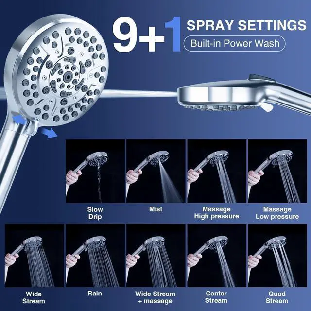 Alt view image 2 of 7 - Filtered Shower Head with Handheld High Pressure 10-Mode with Filters Built-in Power Wash soften hard water Remove Chlorine Reinforced Hose Overhead Bracket Anti-clog nozzle (Chrome)