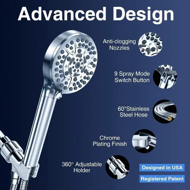 Alt view image 7 of 7 - Filtered Shower Head with Handheld High Pressure 10-Mode with Filters Built-in Power Wash soften hard water Remove Chlorine Reinforced Hose Overhead Bracket Anti-clog nozzle (Chrome)