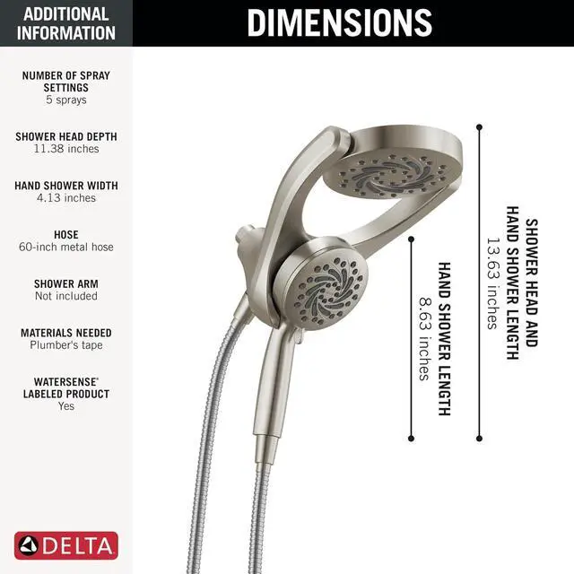 Alt view image 5 of 7 - Faucet 5-Setting HydroRain 2-in-1 Dual Shower Head with ProClean Spray Satin Nickel Round Shower Head with Hose Hand Held Shower Head Satin Nickel 75419SN