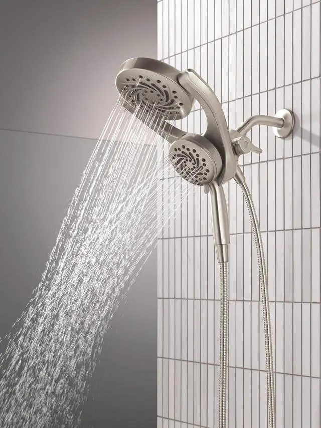 Alt view image 6 of 7 - Faucet 5-Setting HydroRain 2-in-1 Dual Shower Head with ProClean Spray Satin Nickel Round Shower Head with Hose Hand Held Shower Head Satin Nickel 75419SN