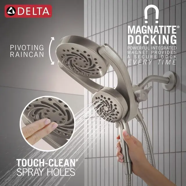 Alt view image 7 of 7 - Faucet 5-Setting HydroRain 2-in-1 Dual Shower Head with ProClean Spray Satin Nickel Round Shower Head with Hose Hand Held Shower Head Satin Nickel 75419SN