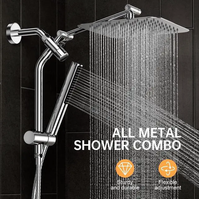 Alt view image 2 of 7 - Shower Head 10 Luxury All Metal Rain Shower Heads with Handheld Spray Combo Hand Held Bathroom Combo with Adjustable Extension Arm Bathroom Accessories Dual Rainfall Showerhead Chrome