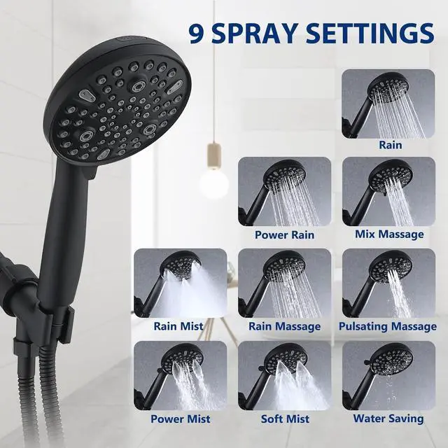 Alt view image 5 of 7 - High Pressure 10 Setting Handheld Shower Head 5 Detachable Showerhead Spray Built-in Power Wash to Clean Tub Tile & Pets 79 Extra Long Stainless Steel Hose Adjustable Bracket - Matte Black