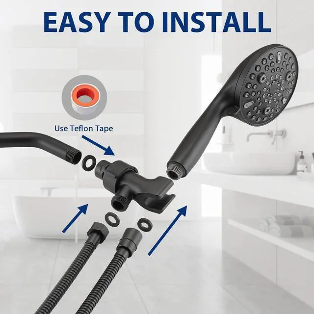 Alt view image 7 of 7 - High Pressure 10 Setting Handheld Shower Head 5 Detachable Showerhead Spray Built-in Power Wash to Clean Tub Tile & Pets 79 Extra Long Stainless Steel Hose Adjustable Bracket - Matte Black