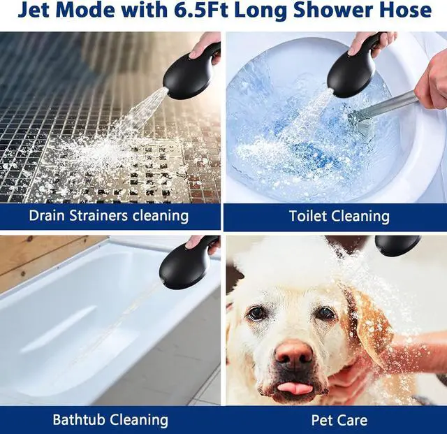 Alt view image 6 of 7 - High Pressure 10 Setting Handheld Shower Head 5 Detachable Showerhead Spray Built-in Power Wash to Clean Tub Tile & Pets 79 Extra Long Stainless Steel Hose Adjustable Bracket - Matte Black