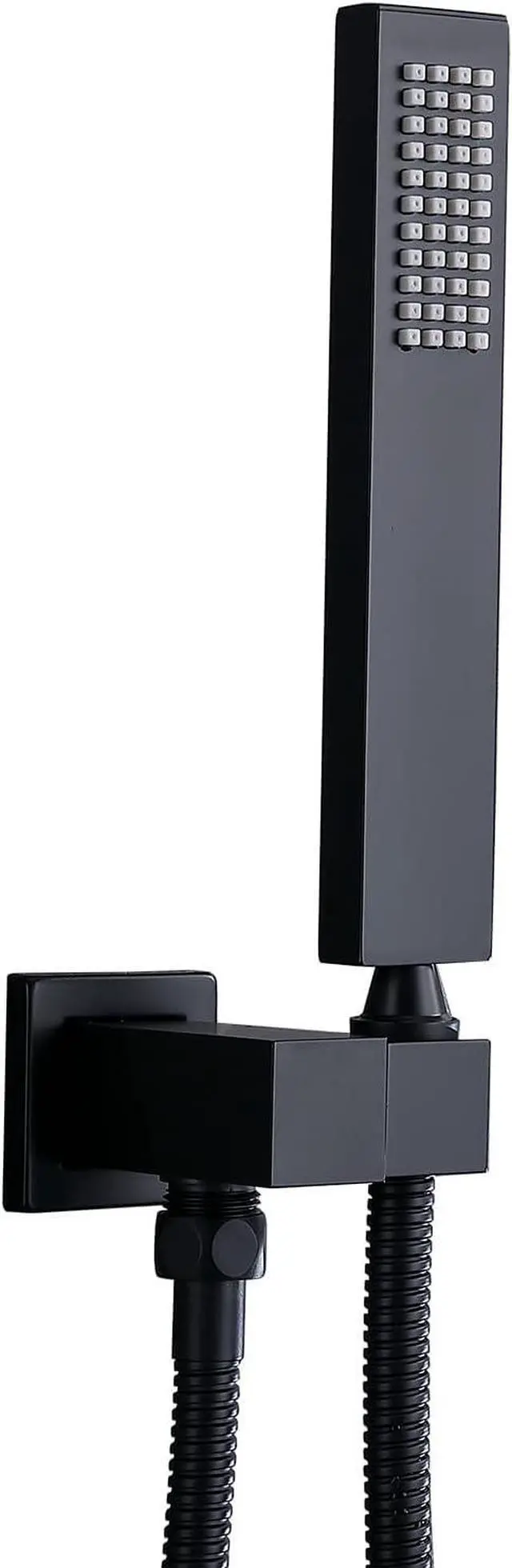 Main image of ENGA Square Matte Black Solid Brass Eco-Performance Hand Held Shower Head with Wall Connector and Hose Wall Mount Handheld Showerheads Set