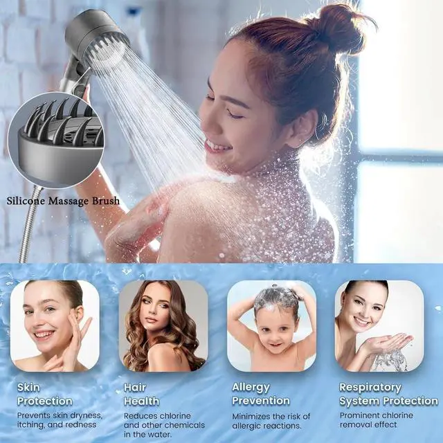 Alt view image 2 of 7 - Filtered Shower Head with Handheld High Pressure 4 Spray Mode Showerhead with Filters Hard Water Detachable Shower Head with Showerhead with Filters and 59 Inch Hose Bracket