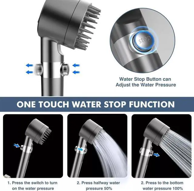 Alt view image 4 of 7 - Filtered Shower Head with Handheld High Pressure 4 Spray Mode Showerhead with Filters Hard Water Detachable Shower Head with Showerhead with Filters and 59 Inch Hose Bracket