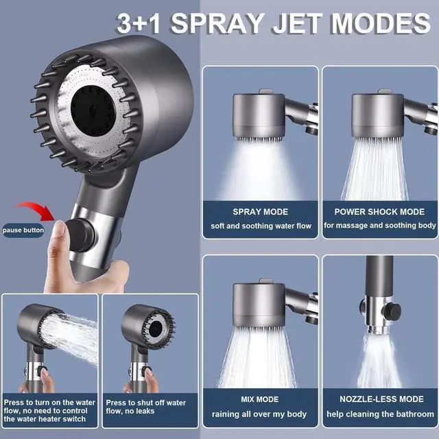 Alt view image 5 of 7 - Filtered Shower Head with Handheld High Pressure 4 Spray Mode Showerhead with Filters Hard Water Detachable Shower Head with Showerhead with Filters and 59 Inch Hose Bracket