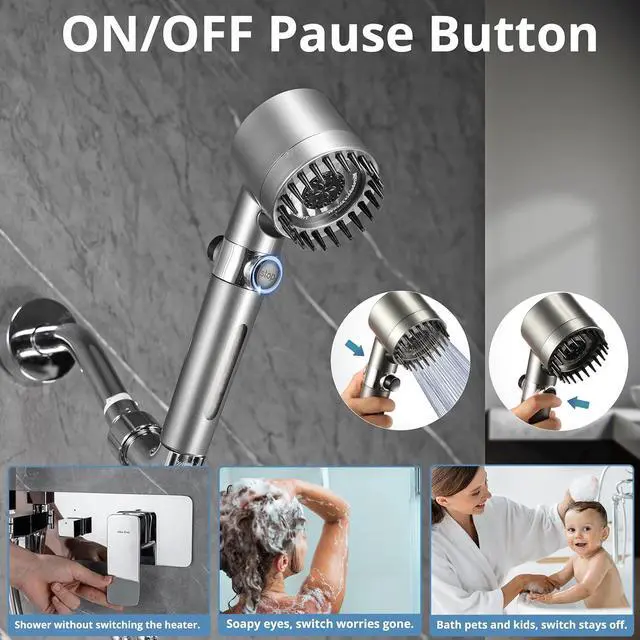 Alt view image 3 of 7 - Fitered Shower Head with Handheld for Hard Water High Pressure Handheld Shower Heads with On Off Switch for Rv/Camper Showerhead with Long Hose(Gun Grey 2 Filters)