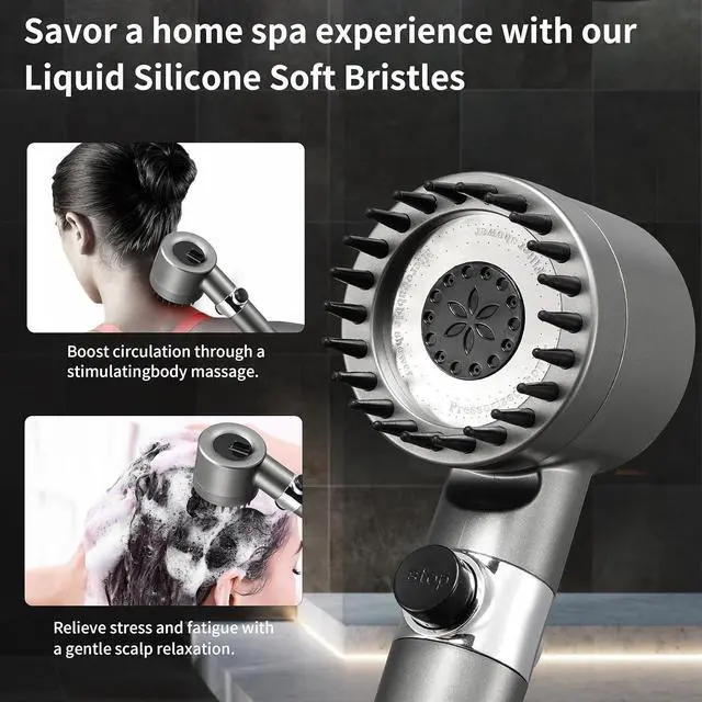 Alt view image 5 of 7 - Fitered Shower Head with Handheld for Hard Water High Pressure Handheld Shower Heads with On Off Switch for Rv/Camper Showerhead with Long Hose(Gun Grey 2 Filters)