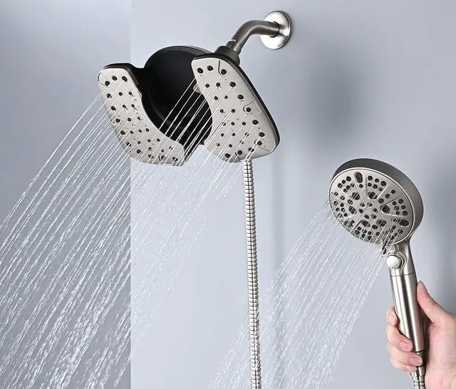 Alt view image 2 of 7 - Nickel 2.5GPM Shower Head with Handheld High Pressure: 10 Rainfall Shower Head & HandHeld Shower Head 10 Spray Settings Detachable Shower Head with ON/OFF Switch and 15-Stage Filter