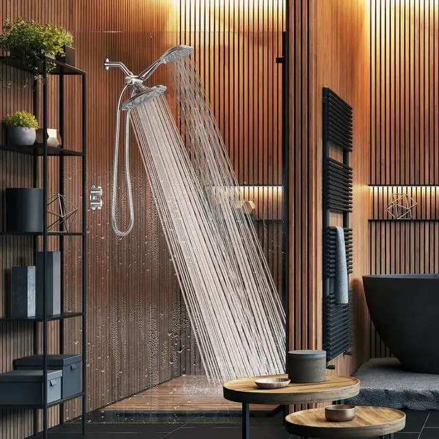 Main image of Dual Shower Head - 8 High Pressure 55-Mode Rain Shower Heads with Handheld Spray Combo - Rainfall Handheld & Dual Mode - Easy Install 3-Way Showerhead with Hose & Holder (Polished Chrome)