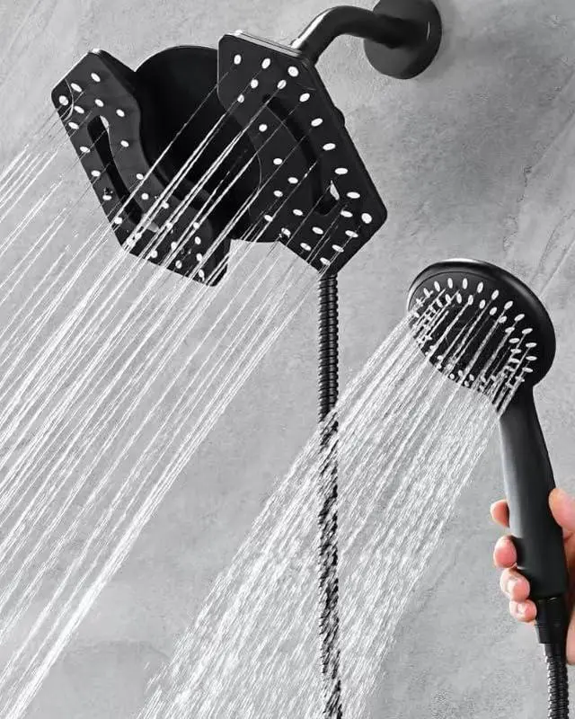 Alt view image 2 of 7 - Black Shower Head with Handheld: 2-in-1 Shower Head High Pressure with Rainfall Showerhead Handheld Showerheads Detachable Shower Heads with Hose 2.5GPM Double Shower Head Dual Shower Heads Cambo