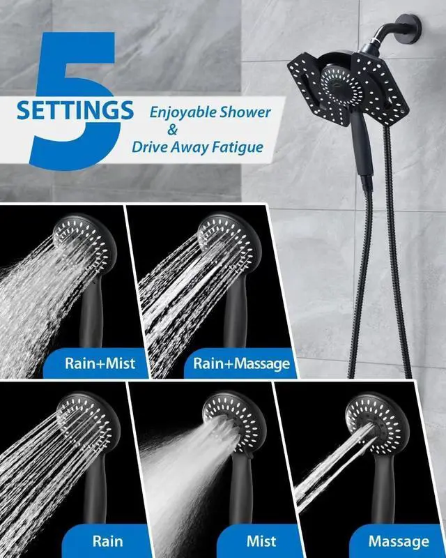 Alt view image 4 of 7 - Black Shower Head with Handheld: 2-in-1 Shower Head High Pressure with Rainfall Showerhead Handheld Showerheads Detachable Shower Heads with Hose 2.5GPM Double Shower Head Dual Shower Heads Cambo