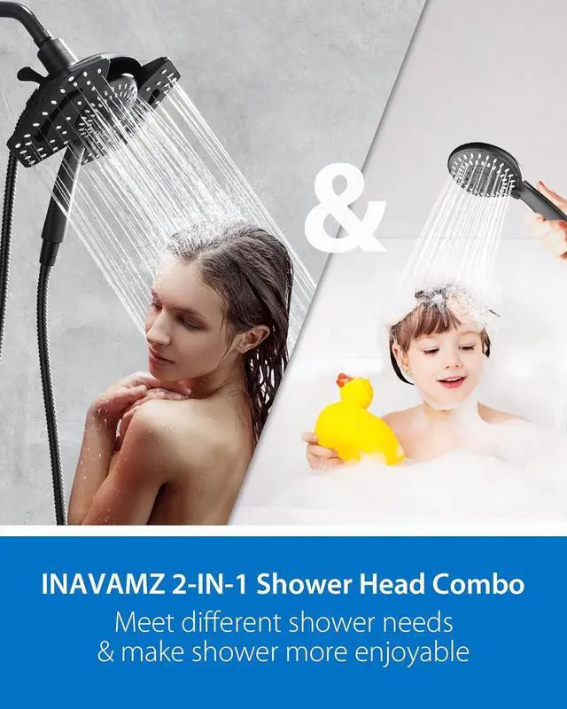 Alt view image 7 of 7 - Black Shower Head with Handheld: 2-in-1 Shower Head High Pressure with Rainfall Showerhead Handheld Showerheads Detachable Shower Heads with Hose 2.5GPM Double Shower Head Dual Shower Heads Cambo