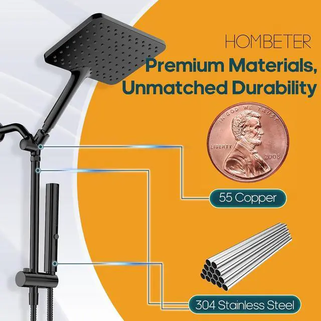 Alt view image 2 of 6 - Shower Heads with Handheld Spray Combo Matte Black 10 Inch High Pressure Rain/Rainfall Shower Head Height Adjustable Dual 2 in 1 Shower Head System with Stainless Steel Hose