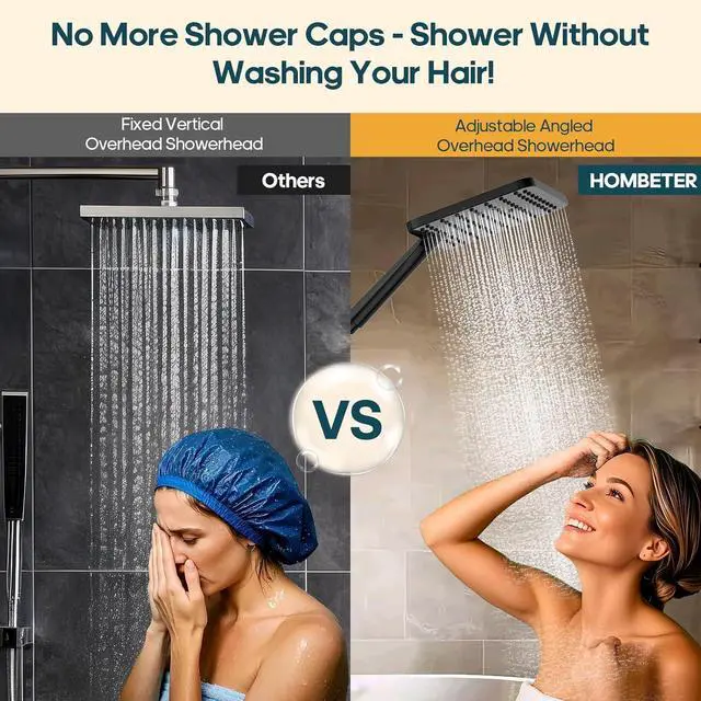 Alt view image 5 of 6 - Shower Heads with Handheld Spray Combo Matte Black 10 Inch High Pressure Rain/Rainfall Shower Head Height Adjustable Dual 2 in 1 Shower Head System with Stainless Steel Hose