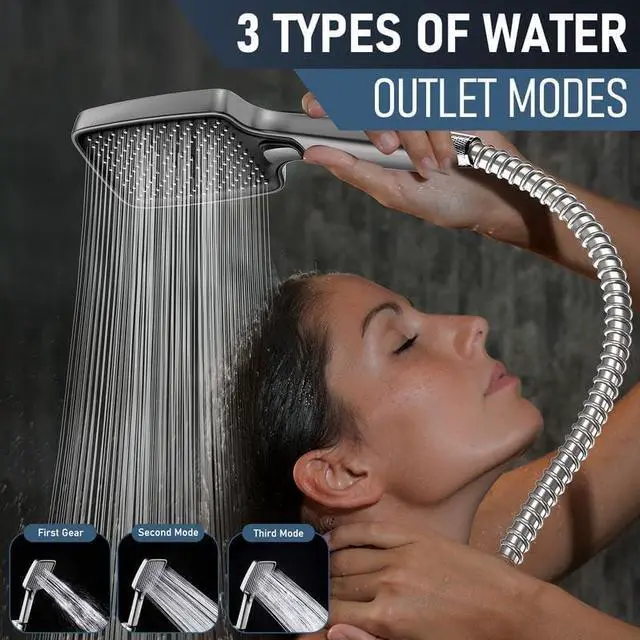 Alt view image 2 of 5 - High Pressure Multi-Mode Handheld Showerhead - Anti-clogging nozzles built-in power wash function extra-long stainless steel hose