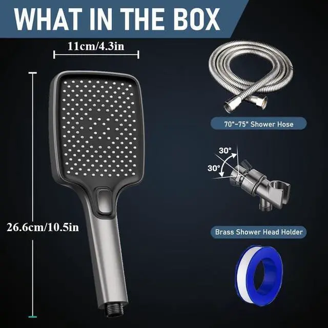 Alt view image 3 of 5 - High Pressure Multi-Mode Handheld Showerhead - Anti-clogging nozzles built-in power wash function extra-long stainless steel hose